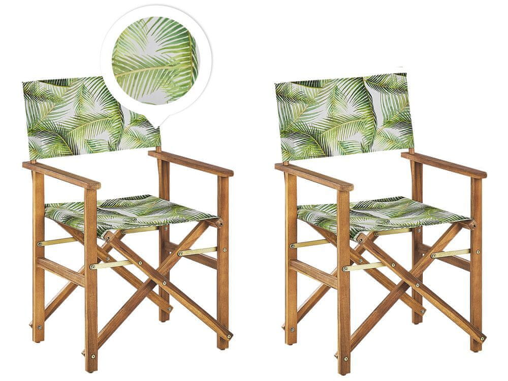 Beliani Sada 2 záhradných stoličiek zo svetlého akáciového dreva vzor tropických listov CINE